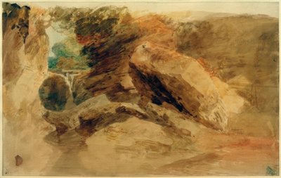 Skály pod útesem, s potokem padajícím do úzkého kanálu od Joseph Mallord William Turner