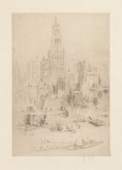Downtown Manhattan od East River, s Woolworth Building od William Walcot