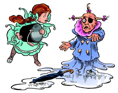 The Wonderful Wizard of Oz – The Wizard of Oz: kresba Denslowa, William Wallace (1856–1915) realizuje pro první vydání knihy Franka Bauma (1856–1919) z roku 1900 – Dorothee (Dorothy) roztaví ošklivou čarodějnici ze západu hodit na ni kýbl vody - od William Wallace Denslow