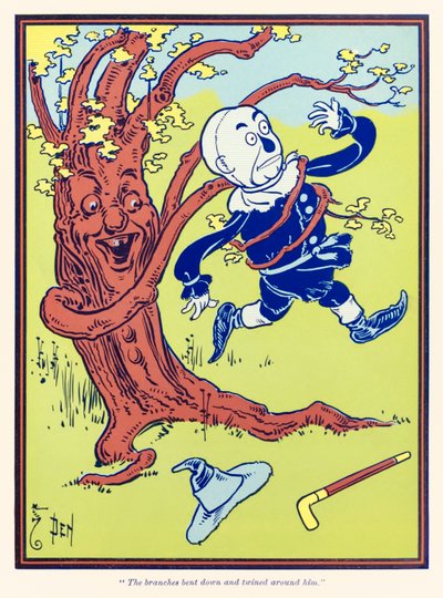 "Větve se ohýbaly a spletly se kolem něj." z "The Wonderful Wizard of Oz" od L. Franka Bauma od William Wallace Denslow