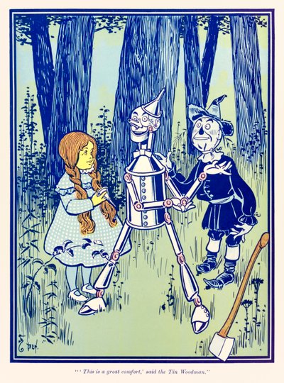 "To je velká útěcha," řekl Plechový lesní muž." z knihy L. Franka Bauma "Čaroděj ze země Oz". od William Wallace Denslow