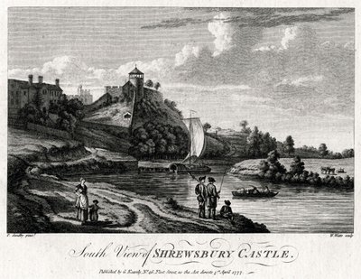 Jižní pohled na hrad Shrewsbury, Shropshire, 1777 od William Watts