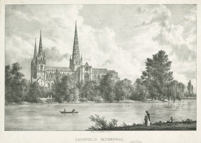 Katedrála Lichfield - South View: litografie, nd [1781-1850] od William Westall