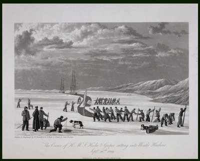 Posádky H.M.S. Hecla und Griper zasahující do Zimního přístavu, 26. září 1819, z 