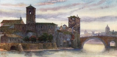 Řím. Ostrov S. Bartolomeo (barevné lito) od William Wiehe Collins