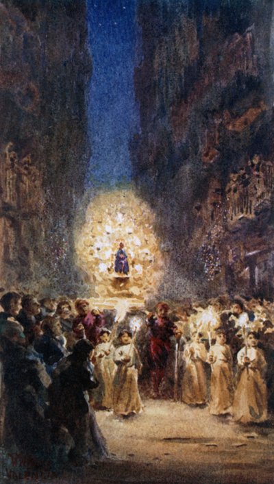 Valencie, náboženské procesí (barevné lito) od William Wiehe Collins