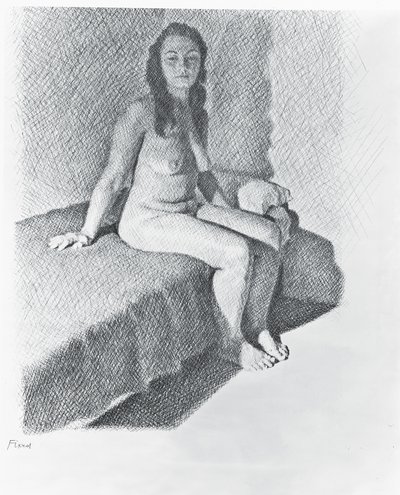 Sedící akt, cca 1968-74 (tužka na papíře) od William Wilkins
