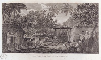 Lidská oběť na Tahiti v jižním Pacifiku, c1773 od William Woollett