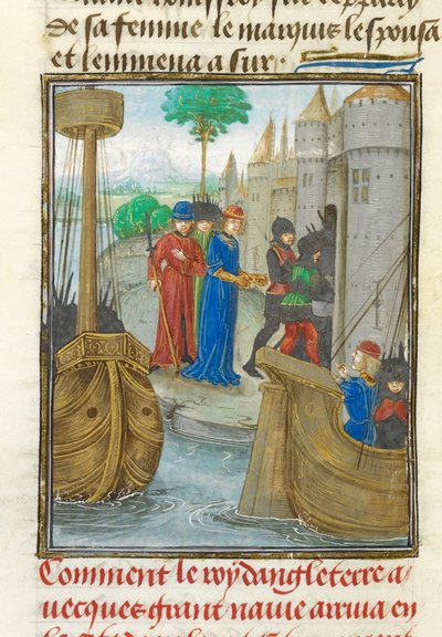 Richard I. přistávající na Sicílii, ilustrace z „Historia rerum in partibus transmarinis gestarum...“, kolem 1479-80 (vellum) od William of Tyre (c.1130 86) (after)