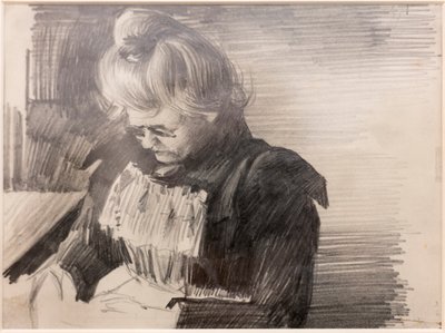 Žena šijící (Femme cousant) (Tužka na papíře) od William van Strydonck