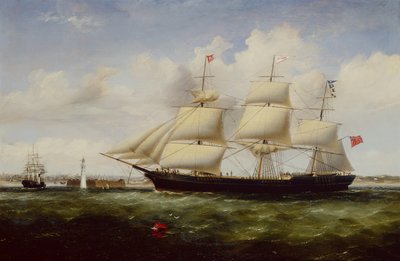 Loď Pastýřka proplouvající pevností Perch Rock a majákem, když připlouvá do Mersey (olej na plátně) od Williams Kimmins McMinn