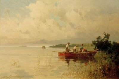Rybáři na letním břehu jezera Chiemsee od Willy Moralt