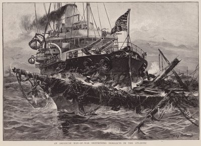 Americký válečník likviduje trosky v Atlantiku (litografie) od Willy Stower