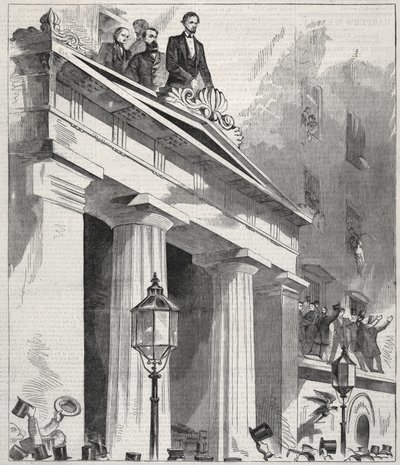 Abraham Lincoln, zvolený prezident, promlouvající k lidem z balkónu Astor House..., 1861. od Winslow Homer