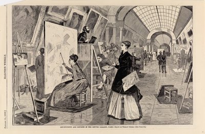 Studenti umění a kopisté v pařížské galerii Louvre, z Harper