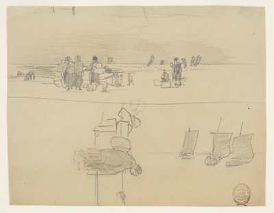 Plážová scéna s ženami nesoucími košíky, Cullercoats, Anglie od Winslow Homer