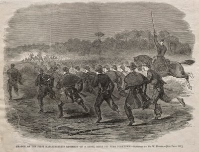 Obvinění prvního massachusettského pluku na rebelské střelecké jámě poblíž Yorktownu, 1862. od Winslow Homer