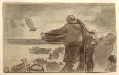 Kresba, Pláž s loděmi a lidmi, Cullercoats, Anglie, 1881-82 od Winslow Homer