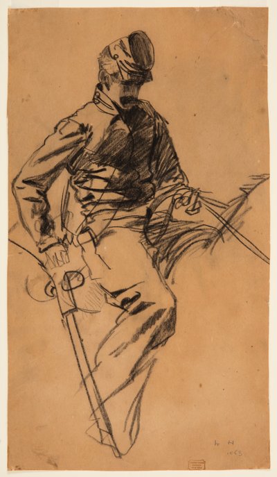 Kresba, voják kavalerie na koni, 1863 od Winslow Homer