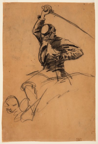 Kresba, voják kavalerie s mečem na koni, 1863 od Winslow Homer