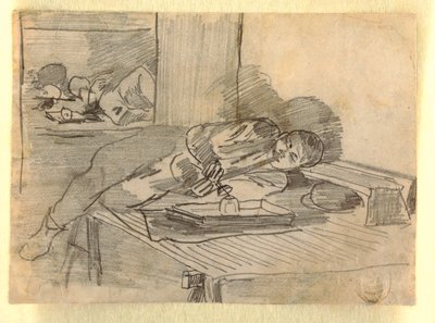 Kresba, Číňan kouřící opiovou dýmku, klubovna na Baxter Street, New York, asi 1874 od Winslow Homer