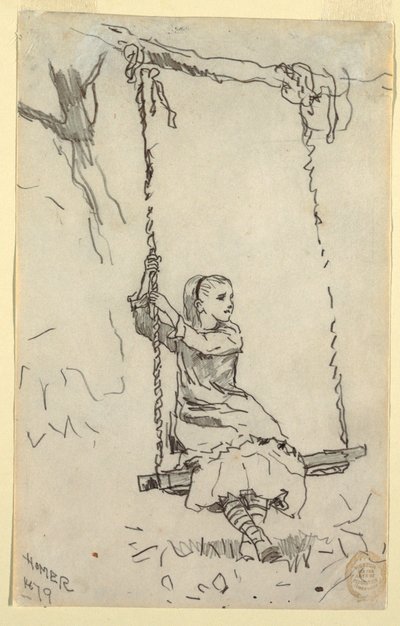 Kresba, Dívka na houpačce, 1879 od Winslow Homer