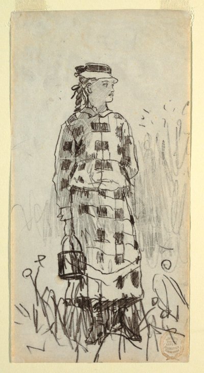 Kresba, Dívka s kbelíkem na oběd, 1879 od Winslow Homer