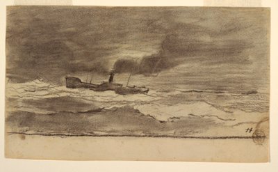 Kresba, Mořská krajina s rybářskou vlečnou lodí, Cullercoats, Anglie, 1881-82 od Winslow Homer