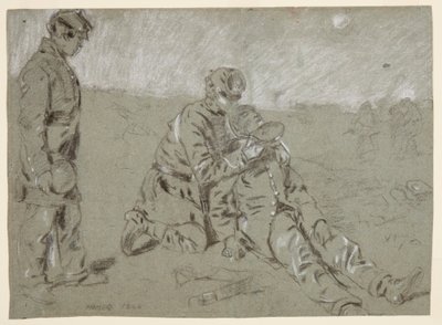 Kresba, voják dává vodu zraněnému kamarádovi, 1864 od Winslow Homer