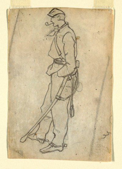 Kresba, Voják s mečem a dýmkou, 1862 od Winslow Homer