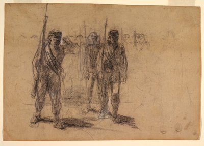 Kresba, cvičení vojáků, pravděpodobně 1864 od Winslow Homer