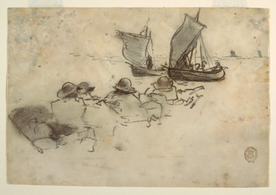 Kresba, Dva rybářské čluny s plachtami, Cullercoats, Anglie, 1881-82 od Winslow Homer