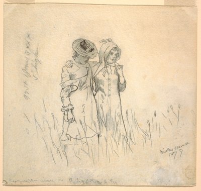 Kresba, Dvě dívky na poli, 1879 od Winslow Homer