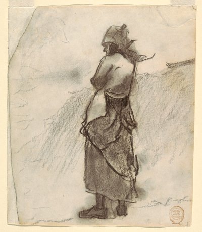 Kresba, Žena hledící na moře, Cullercoats, Anglie, 1881-82 od Winslow Homer