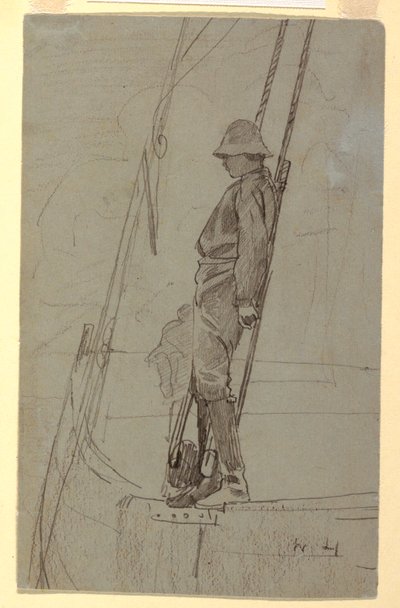 Kresba, Mladý muž opírající se o lanoví plachetnice, pravděpodobně 1861-62 od Winslow Homer