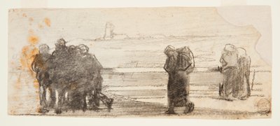 Postavy s výhledem na záliv a malý člun, Cullercoats, Anglie od Winslow Homer