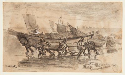 Rybáři na pláži Dory, Cullercoats, Anglie od Winslow Homer