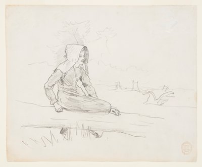 Dívka sedící na kmeni stromu od Winslow Homer