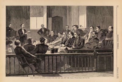 Porotci naslouchající obhájci, Nejvyšší soud, New City Hall, New York, z Harper