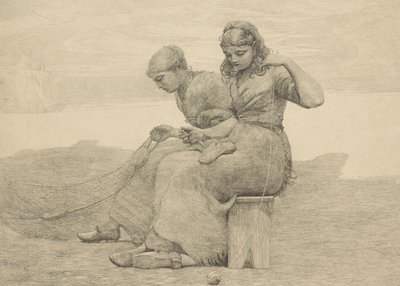 Mending the Tears, 1888, pravděpodobně vytištěno kolem roku 1940 od Winslow Homer