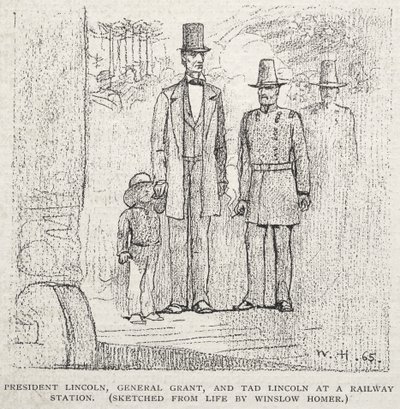 Prezident Lincoln, generál Grant a Tad Lincoln na nádraží od Winslow Homer