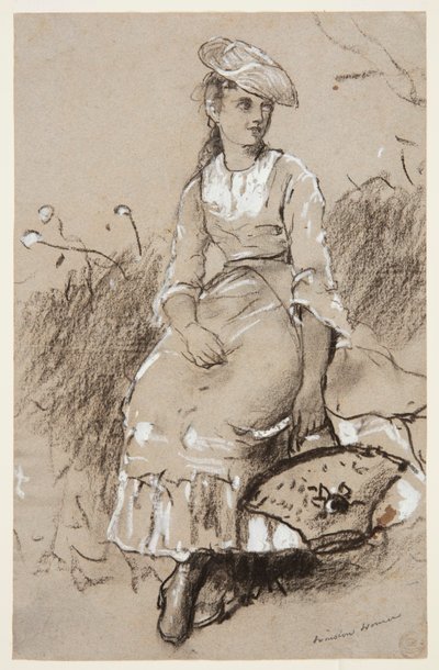 Sedící dívka s košíkem od Winslow Homer