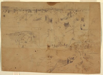 Studie bitevního pole s pařezy a odstřelenými kmeny stromů, Petersburg, Virginie. od Winslow Homer
