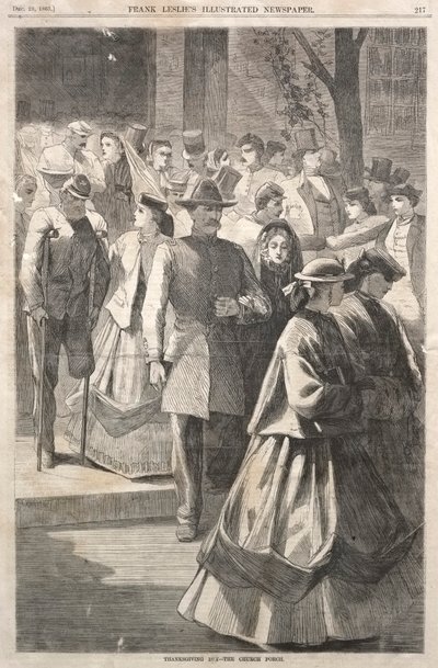 Den díkůvzdání - Kostelní veranda, 1865. od Winslow Homer