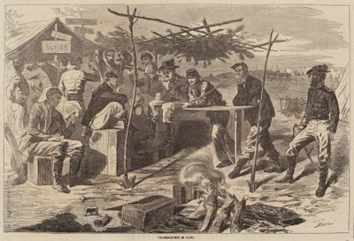 Den díkůvzdání v táboře, publikoval 1862. od Winslow Homer