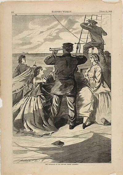 Přiblížení britské pirátské lodi "Alabama" od Winslow Homer