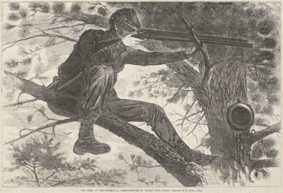 The Army of the Potomac--A Sharp-Shooter on Picket Duty, 15. listopadu 1862 (dřevoryt) od Winslow Homer