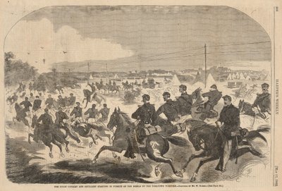 Jízda a dělostřelectvo Unie zahajují pronásledování rebelů po Yorktown Turnpike, z Harper