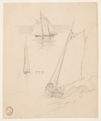 Tři náčrtky škunerů od Winslow Homer