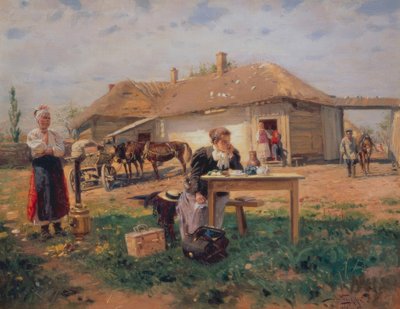 Příjezd učitele do vesnice od Wladimir Jegorowitsch Makowski